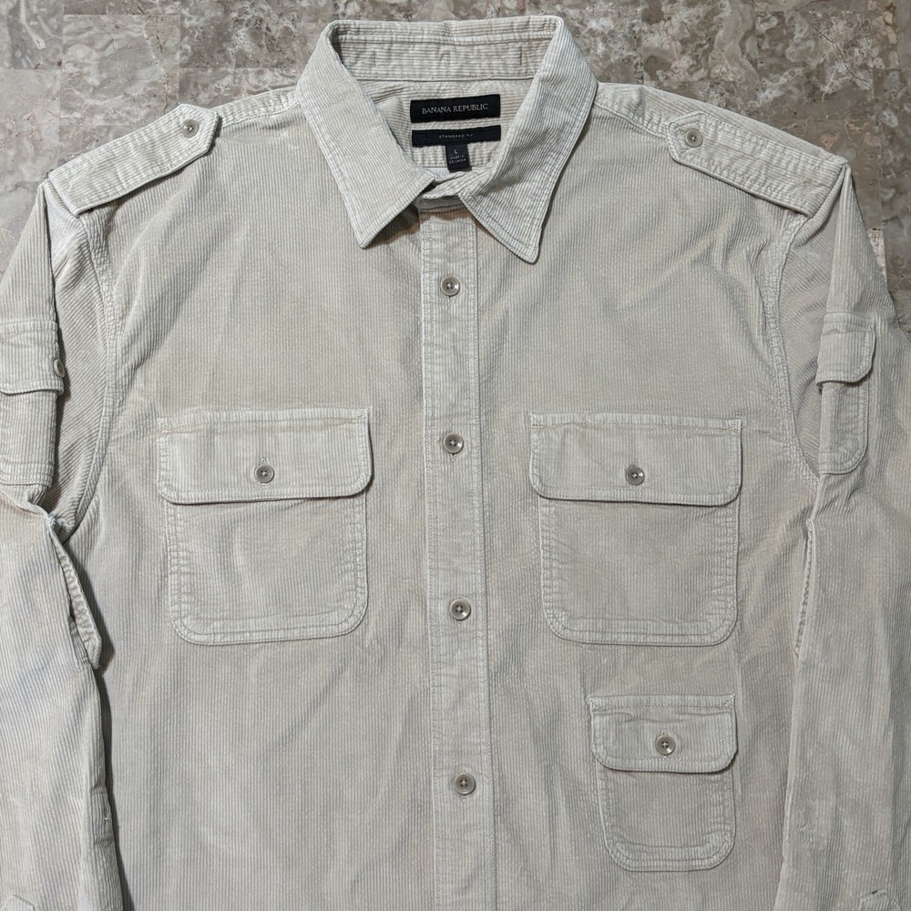 Banana Republic Shirt Mens Large Standard Beige Corduroy Long Sleeve Safari
